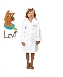 Brown Dog Cartoon Design & Custom Name Embroidery on Kids Hooded Bathrobe